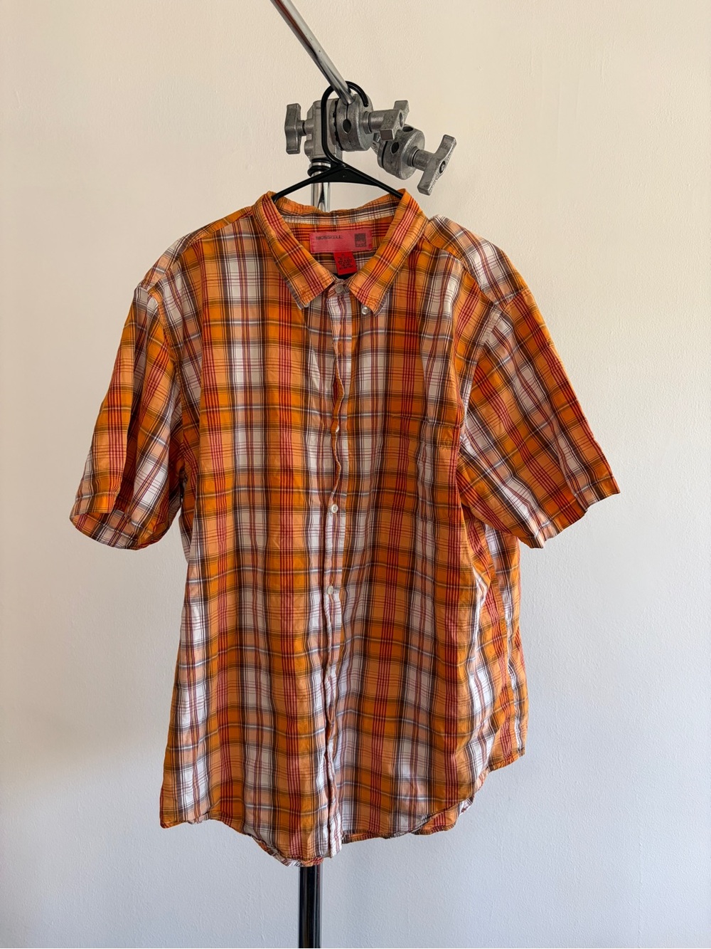 Mossimo Supply Co. Orange Plaid Short-Sleeve Button-Down Shirt
